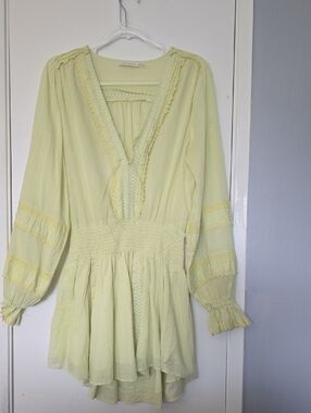 Ramy Brook Pale Yellow Smocked Waist Tunic Top